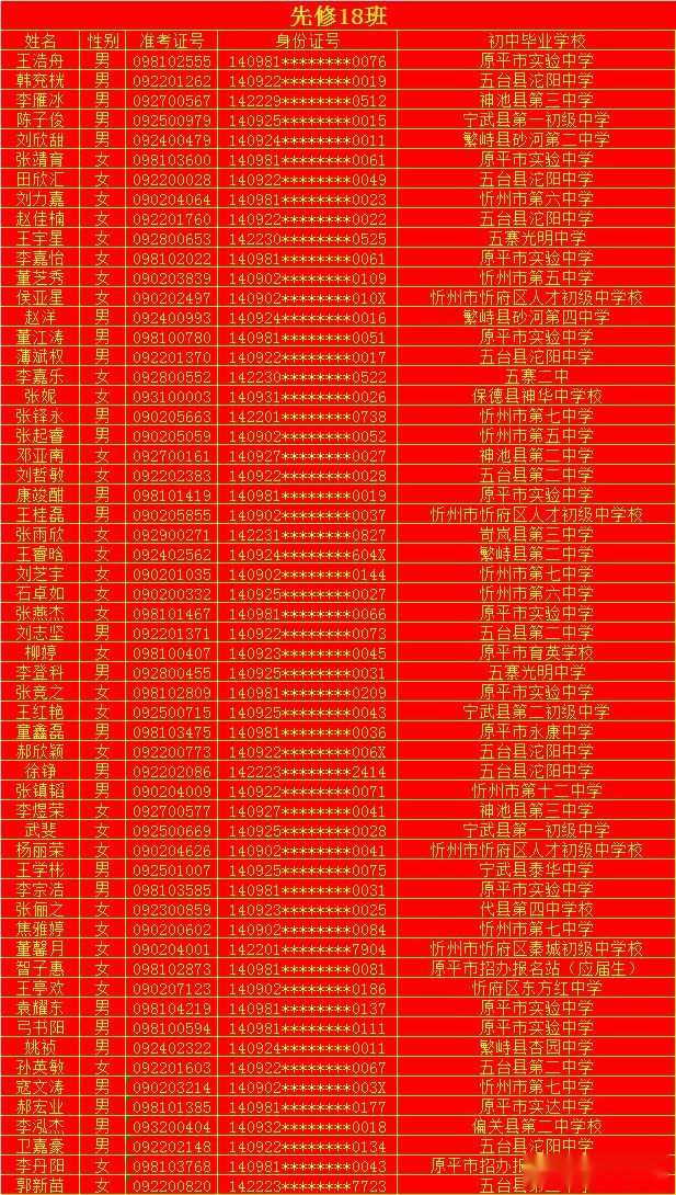 忻州一中 2020级新生缴费注册、领取通知书！全市录取名单来了！开学时间确定！