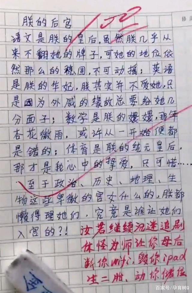 小学生 朕的后宫 作文火了 一字一句分析到位 老师 是个人才